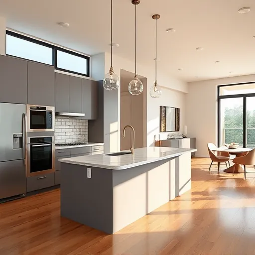Modern kitchen remodel in Hurst TX featuring sleek cabinetry, large island, stainless appliances, subway tile backsplash, hardwood floors, and open-concept living