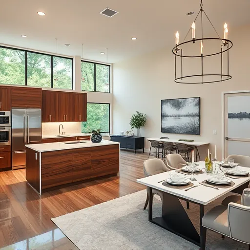 Modern living area in North Richland Hills TX featuring sleek kitchen and inviting dining space with elegant decor.