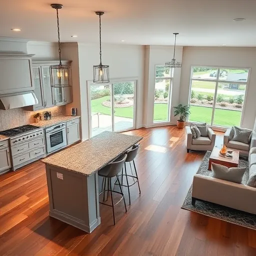 Modern kitchen remodel in Kennedale TX with granite countertops, stainless steel appliances, and open floor plan.