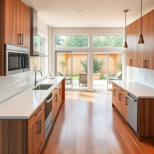 Newly remodeled kitchen in Rendon TX featuring quartz countertops, stainless steel appliances, custom cabinetry, and a lush backyard.