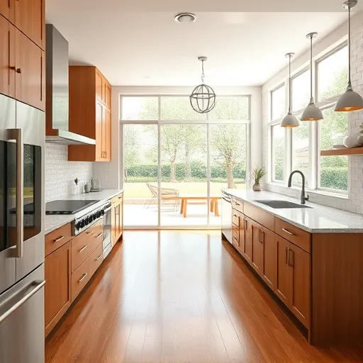 Renovated Edgecliff Village kitchen with granite countertops stainless steel appliances custom wood cabinets and landscaped backyard view