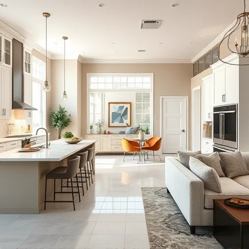Modern kitchen remodel in Westworth Village TX with elegant cabinetry, quartz countertops, and cozy living area decor.