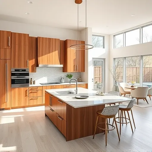Modern kitchen renovation in Fort Worth featuring stainless steel appliances, quartz countertops, and wooden cabinetry.