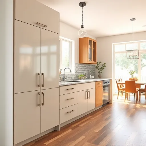 Modern remodeled home in Fort Worth with hardwood floors, large windows, sleek kitchen, lush backyard view