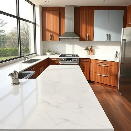 Perfectly installed sleek gray and white granite kitchen peninsula in Fort Worth with stainless steel appliances and modern cabinetry