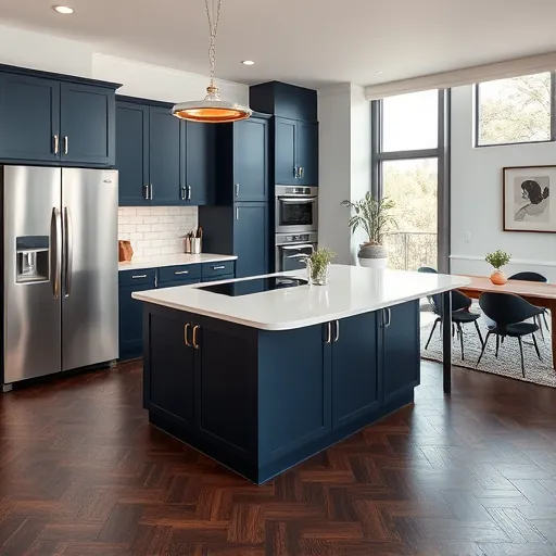 Remodeled Fort Worth kitchen with modern cabinetry, polished granite island, stainless steel appliances, and hardwood floors.