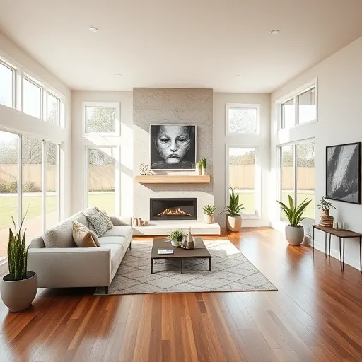 Elegant remodeled living room in White Settlement TX with natural light, hardwood floors, modern decor, and tranquil views.