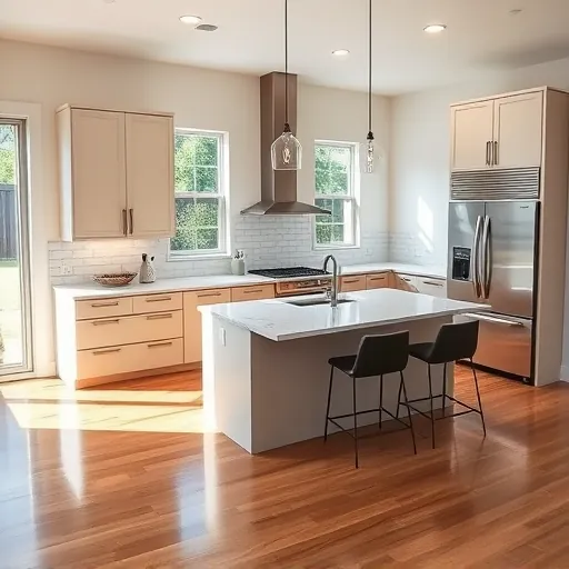 Recently renovated kitchen in Saginaw TX features modern cabinetry, granite counters, stainless appliances, and hardwood floors.