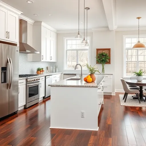 Stylish modern kitchen remodel in Richland Hills TX with white cabinetry, granite countertops, and farmhouse sink.
