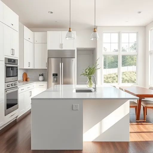 Recently renovated Richland Hills kitchen with white matte cabinets stainless appliances quartz countertops dark hardwood floors and modern design