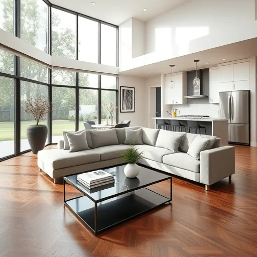 Luxurious modern living room in River Oaks TX with natural light, hardwood floors, and elegant decor showcasing home remodeling.