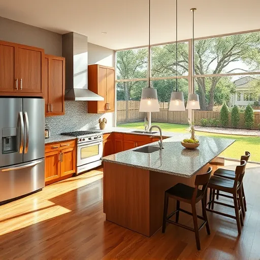 Renovated Weatherford Texas kitchen with granite countertops stainless steel appliances custom wood cabinets hardwood floors natural light lush backyard