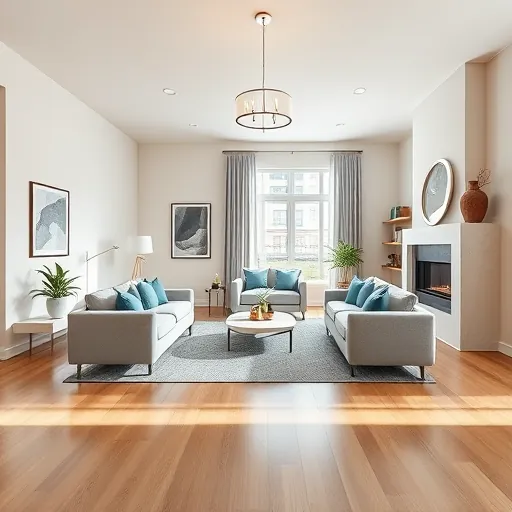 Modern living room in Justin TX featuring sleek hardwood floors, plush furniture, and elegant decor with a cozy vibe.