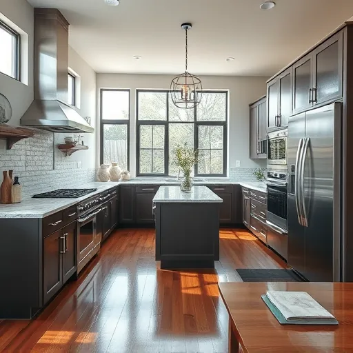 Modern renovated kitchen in Haslet TX with granite countertops, high-end cabinetry, stainless steel appliances, hardwood floors, and ample natural light