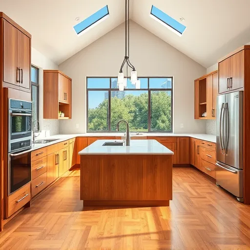 Modern kitchen remodel in Aledo TX with wood cabinetry, quartz countertops, stainless steel appliances, and natural lighting.