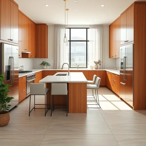 Modern kitchen remodel in Fort Worth with wood cabinetry, stainless steel appliances, and polished quartz countertops.