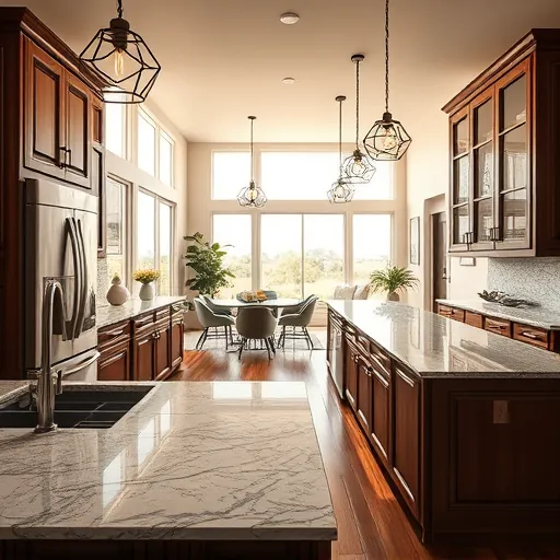 Remodeled Aledo Texas kitchen with granite countertops stainless steel appliances custom cabinetry and natural sunlight