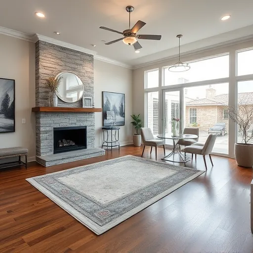 A beautifully remodeled Northlake TX living room with hardwood floors, modern fixtures, and a stylish fireplace backdrop.