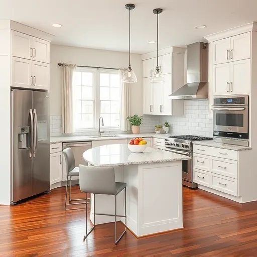 Completed kitchen remodel in Northlake TX with modern appliances, granite countertops, custom cabinetry, and hardwood floors.