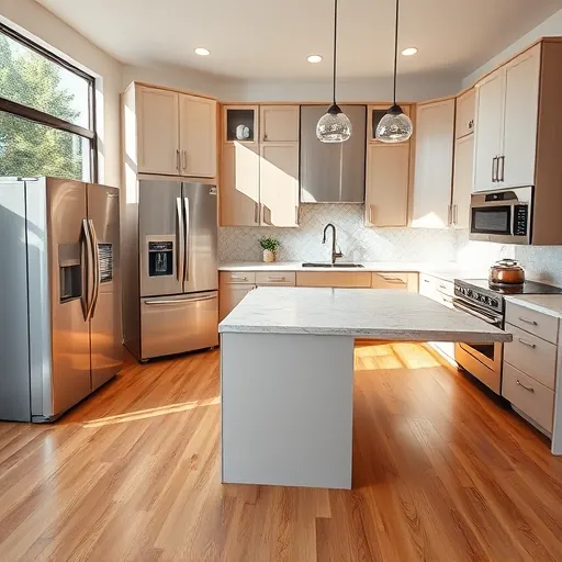 Recently renovated modern kitchen in Grand Prairie TX with sleek cabinetry, quartz countertops, stainless steel appliances, and hardwood flooring