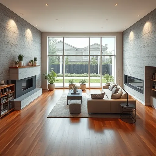 Modern living room in Haslet TX featuring sleek hardwood floors, neutral palette, natural light, and elegant furniture.