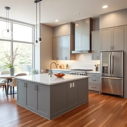 Modern Forest Hill TX kitchen with sleek matte cabinets stainless steel appliances granite island soft lighting hardwood floors