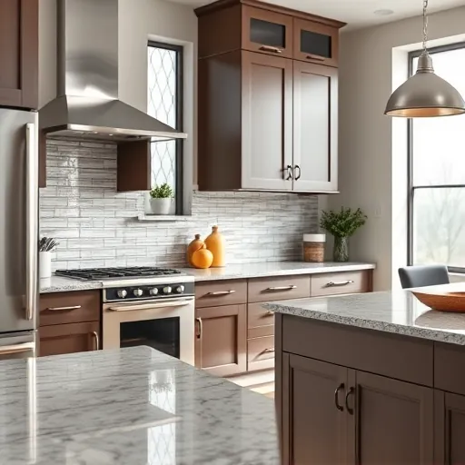 Renovated Fort Worth kitchen with sleek oak cabinets, granite countertops, stainless steel handles, and natural light.