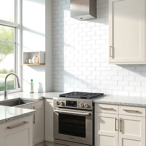 Modern Fort Worth kitchen with polished marble backsplash, sleek quartz countertops, stainless steel appliances, and minimalist cabinetry