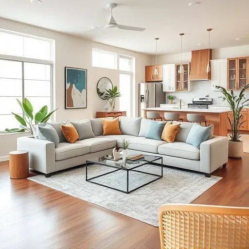 Modern Roanoke TX living room remodel features minimalist design, warm wood accents, and natural light-filled ambiance.