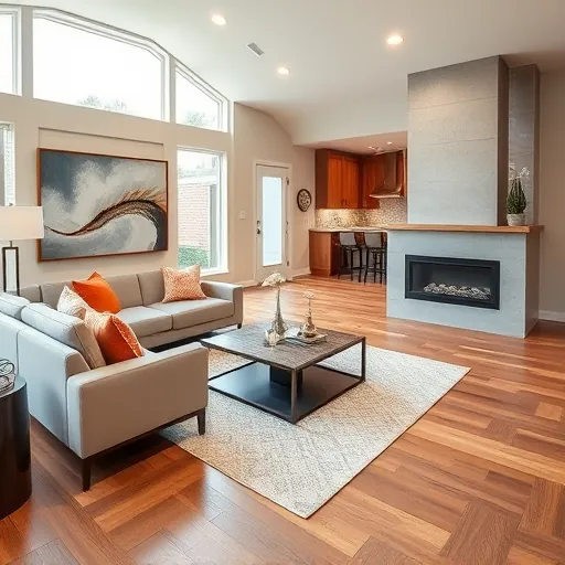 Renovated Fort Worth living room with hardwood floors, modern furniture, large windows, and stylish décor.