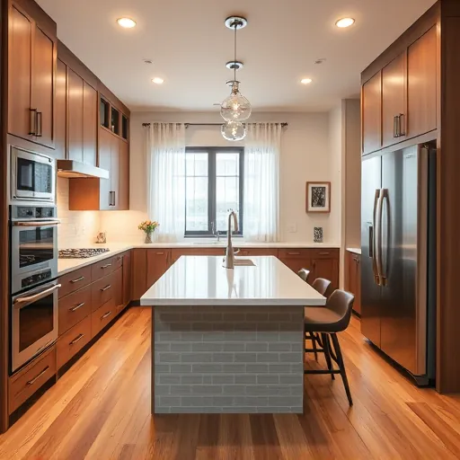 Remodeled Keller TX kitchen with sleek cabinets, quartz countertops, stainless appliances, island, subway tile backsplash, and warm wood accents
