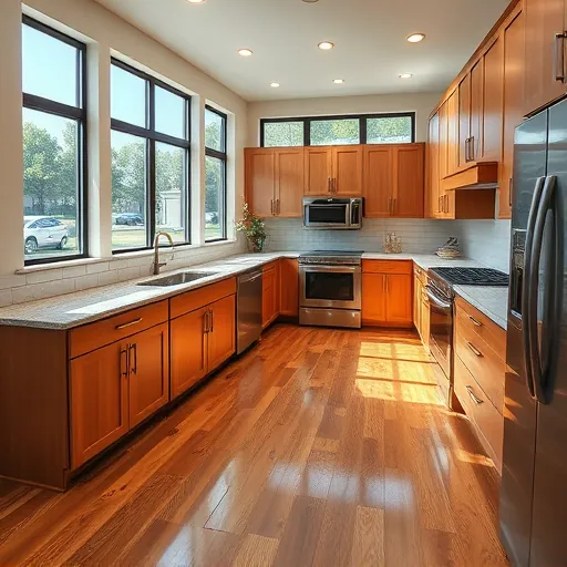 Recently remodeled Arlington TX kitchen with granite counters, stainless steel appliances, custom wood cabinets, hardwood flooring, and subway tile backsplash