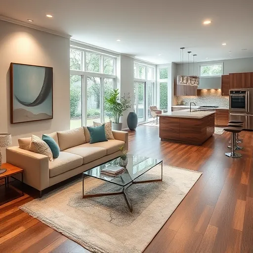 Stylish open-concept living room in River Oaks TX with modern furnishings, bright windows, and elegant design elements.