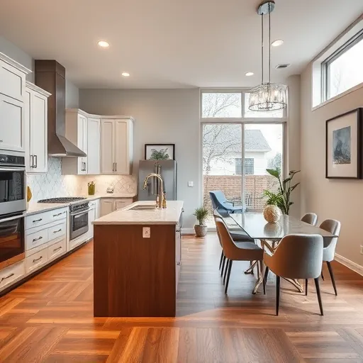 Renovated Arlington kitchen with modern appliances, elegant marble countertops, and stylish dining area in natural light.