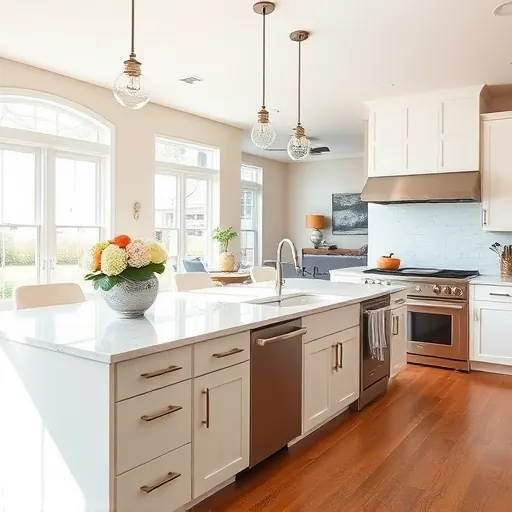 Modern kitchen remodel in White Settlement with white cabinetry, quartz countertops, and stainless steel appliances.