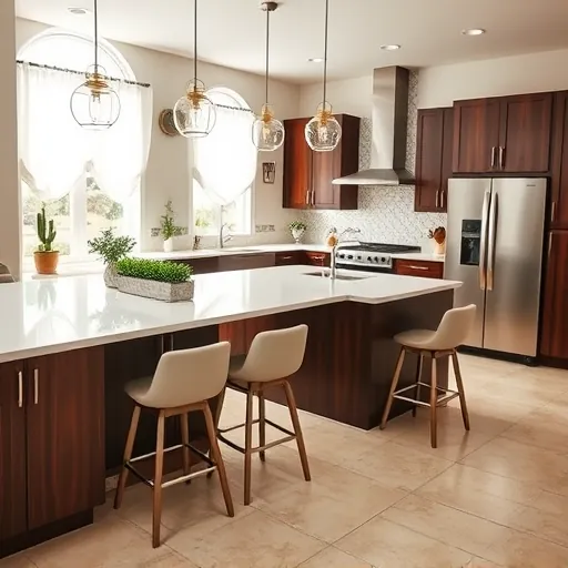 Stunning kitchen transformation in Keller, TX with white quartz countertops, dark cabinetry, and spacious island.