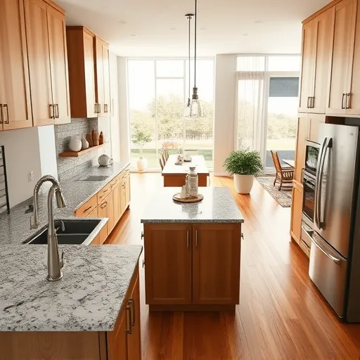 Renovated Haslet TX kitchen with granite countertops stainless steel appliances wooden cabinetry hardwood flooring and natural light