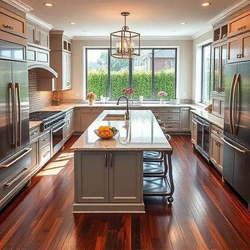 Renovated kitchen in Highland Village TX featuring modern cabinetry, granite countertops, and stainless steel appliances.