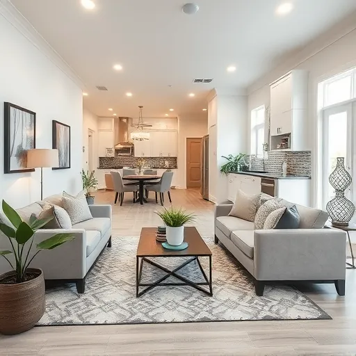 Modern living room in Blue Mound TX showcases elegant design with natural light, cozy furniture, and stylish decor.