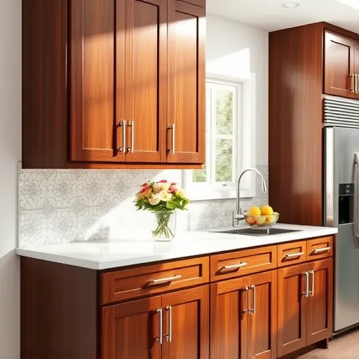Finished modern kitchen in Fort Worth with sleek wood cabinets, quartz countertops, stylish backsplash, and natural light.