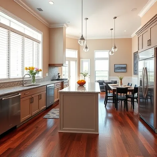 Renovated kitchen in Azle, TX features modern appliances, granite countertops, hardwood flooring, and stylish decor.