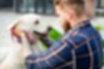 Veterinary practice manager petting a dog