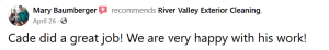 Screenshot of a Facebook recommendation for River Valley Exterior Cleaning from Mary Baumberger