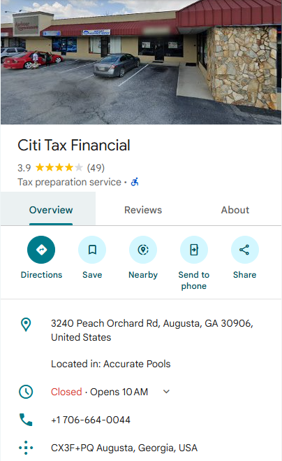 Citi Tax Financial Location