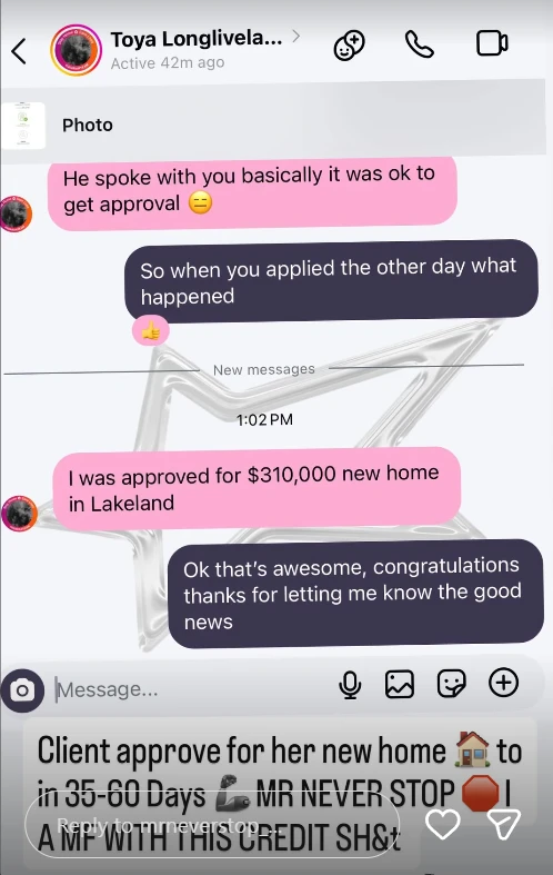 Client result shared with Mr Never Stop