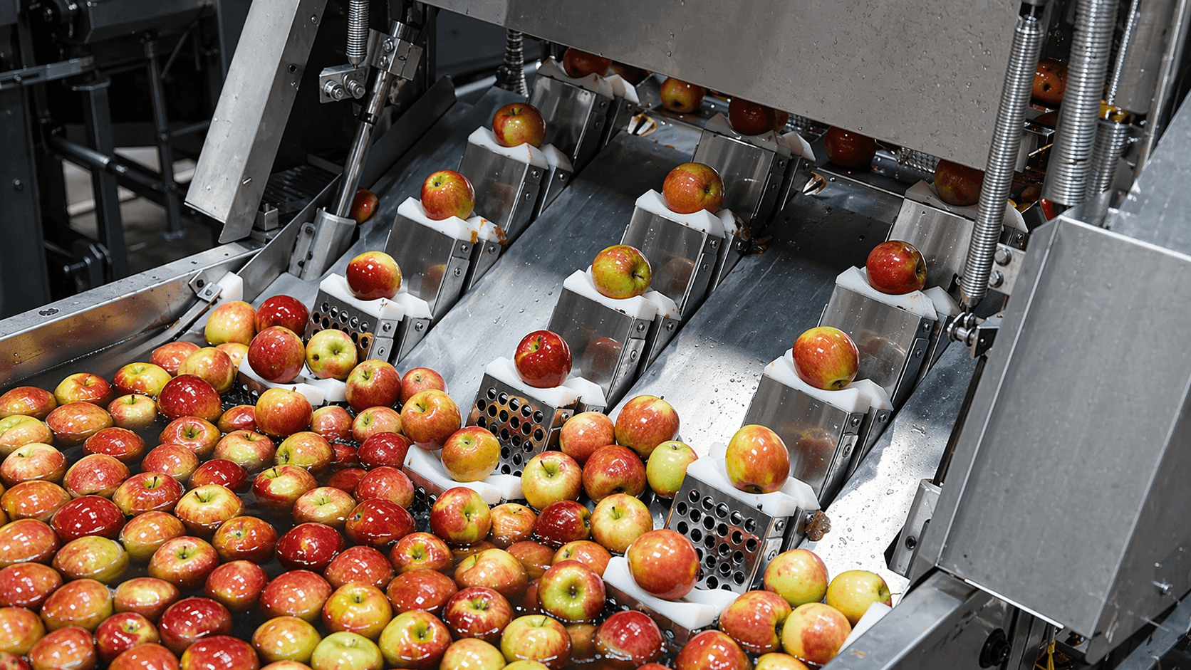 Fruit and vegetable processing line with sorting equipment