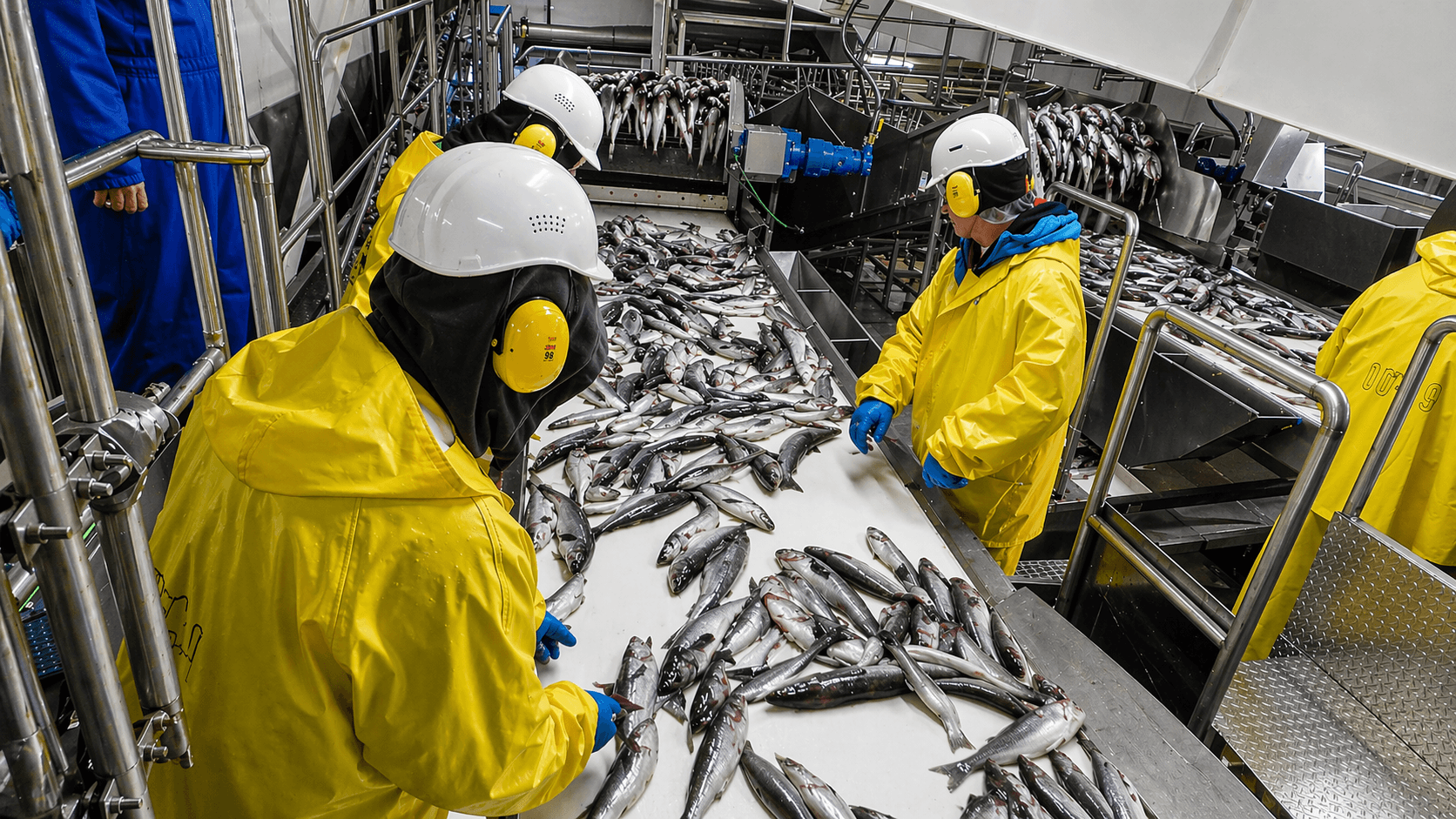 Seafood processing facility with fresh fish handling