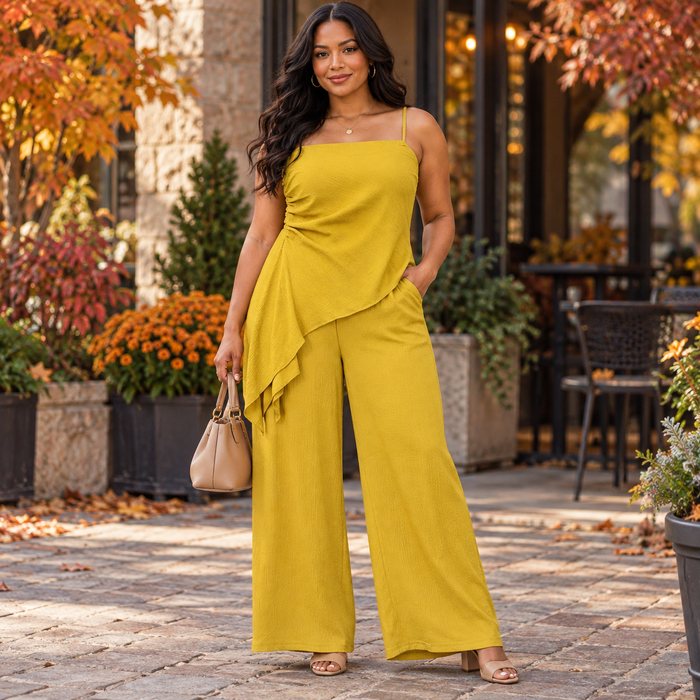Yellow top and wide leg pants set