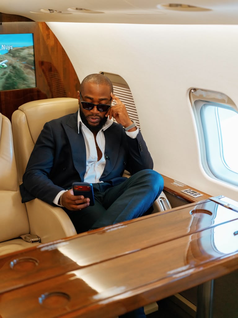 Franck Seudio aboard a private jet