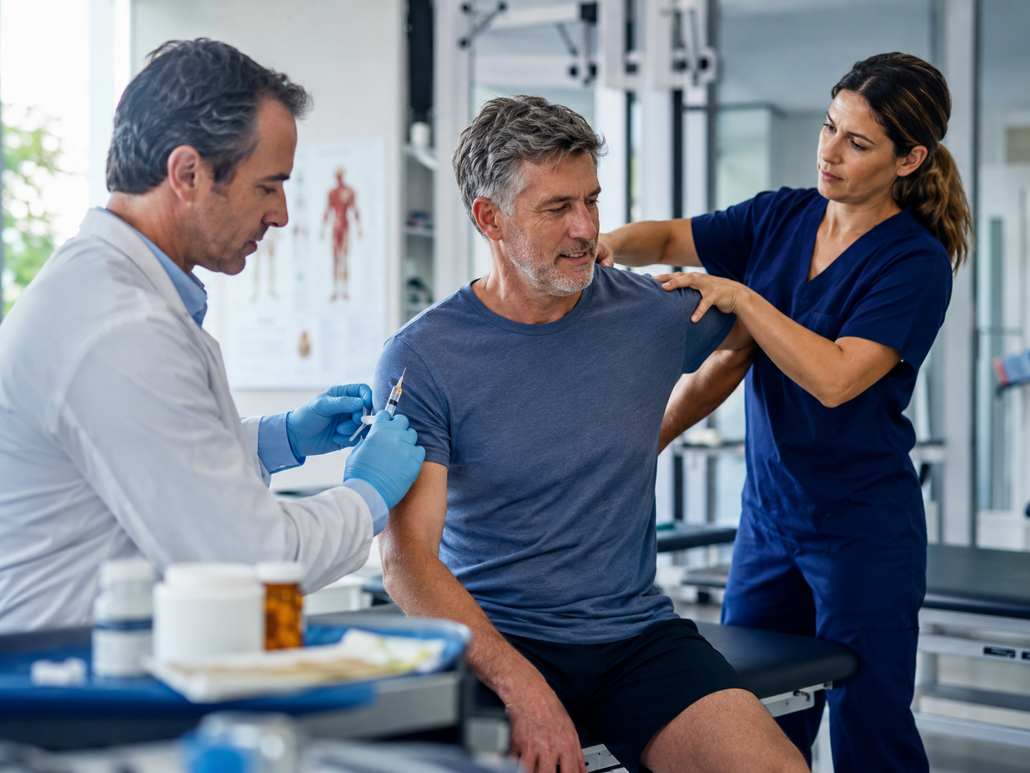 Cortisone shot being administered to a knee joint